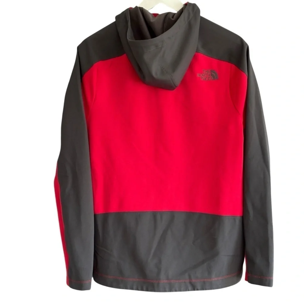 The North Face Mens Soft Shell Hoodie Red Gray Jacket Size Small